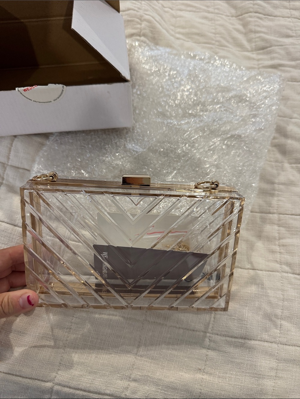 Clear Acrylic Box Clutch with Gold Accents - Transparent